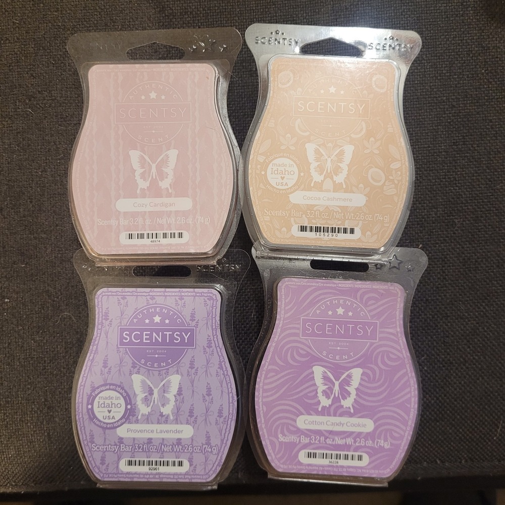 Lot Of 4 New Scentsy Wax - 3.2 oz Bars - Cozy Cardigan, Provence Lavender......